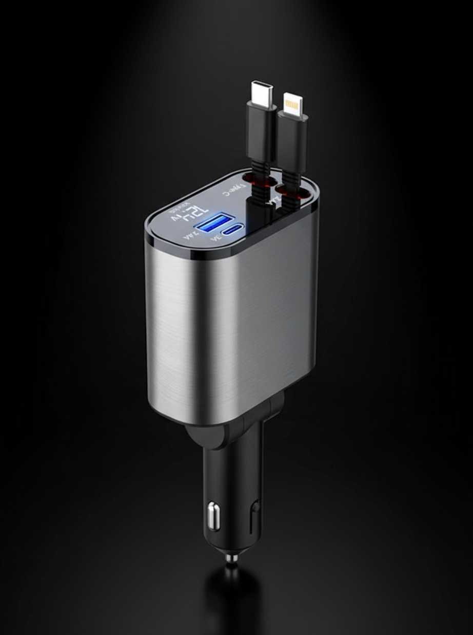 LuxCharge™ – 4-in-1 Fast Car Charger with Digital Display Type C + Lightning